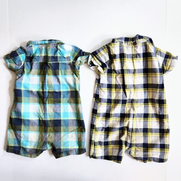 Two Carter's Collared Plaid Poplin Cotton Rompers Size 18 Months - Picture 2 of 5